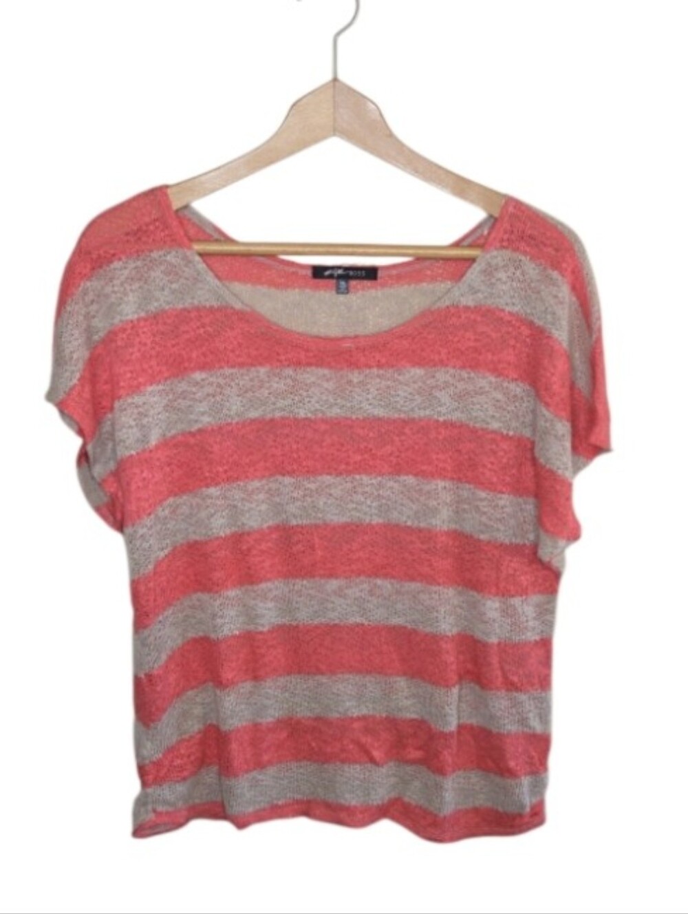#Gal Boss Nasty Gal Coral Beige Striped Lightweight Knit Top Size XL